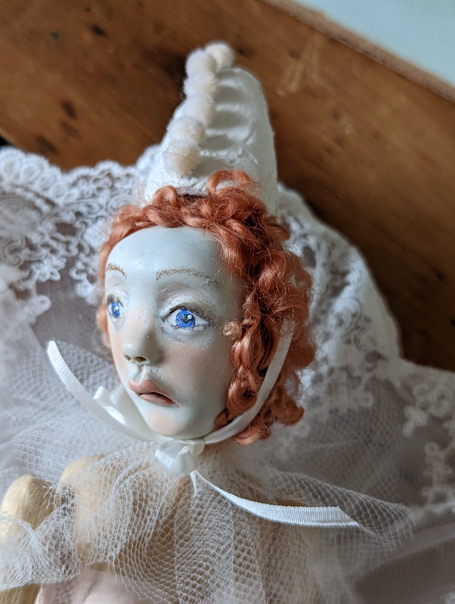 close up of art puppet porcelain face